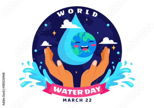 World Water Day Vector Illustration  Featuring Waterdrops, Taps, and Messages to Save Earth and Promote Freshwater Management in a Background