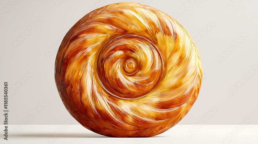 Fototapeta premium A single piece of chocolate candy with intricate swirl designs, watercolor highlights for depth, warm brown hues with subtle gold touches, soft ambient light, plain white background