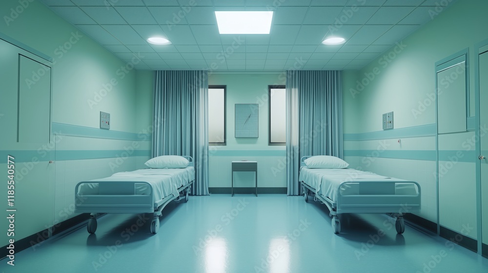 Modern Hospital Room with Two Beds and Soft Lighting Modern Hospital Room with Two Beds and Soft Lighting