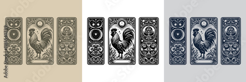 fierce rooster playing card tattoo design