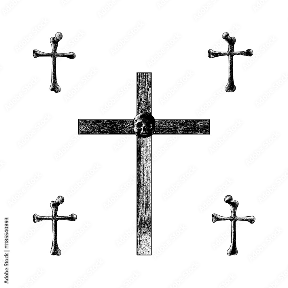 bones crusifix hand drawing vector isolated on background.