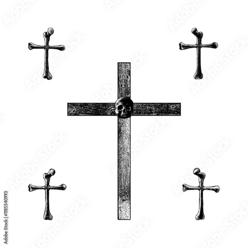 bones crusifix hand drawing vector isolated on background.