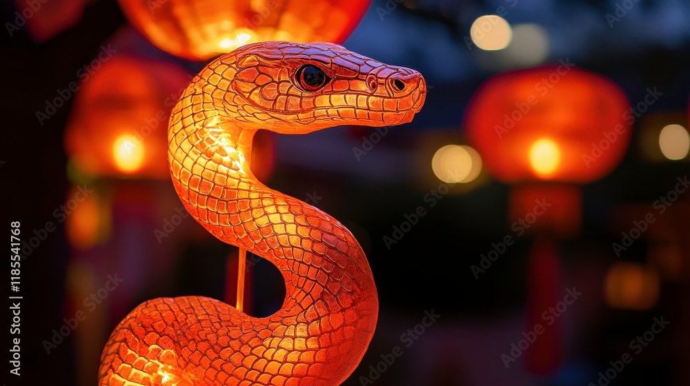 Fototapeta premium Vibrant Zodiac Snake Lantern at Festival Event