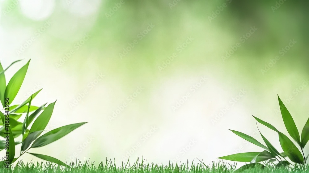 Serene Green Nature Background Bamboo Leaves Grass Soft Focus Serene Green Nature Background Bamboo Leaves Grass Soft Focus