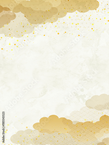 和風の雲と金箔のベクターイラスト背景 
