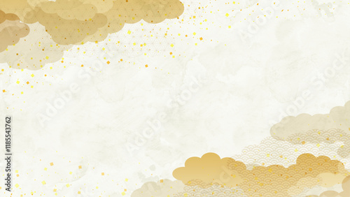 和風の雲と金箔のベクターイラスト背景 