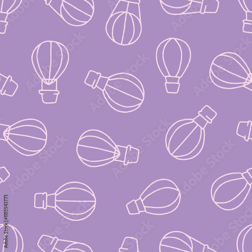 Outline Air Balloon Vector Seamless Pattern illustration for Print, Wallpaper, Decoration.