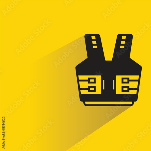 bullet proof vest icon with shadow on yellow background