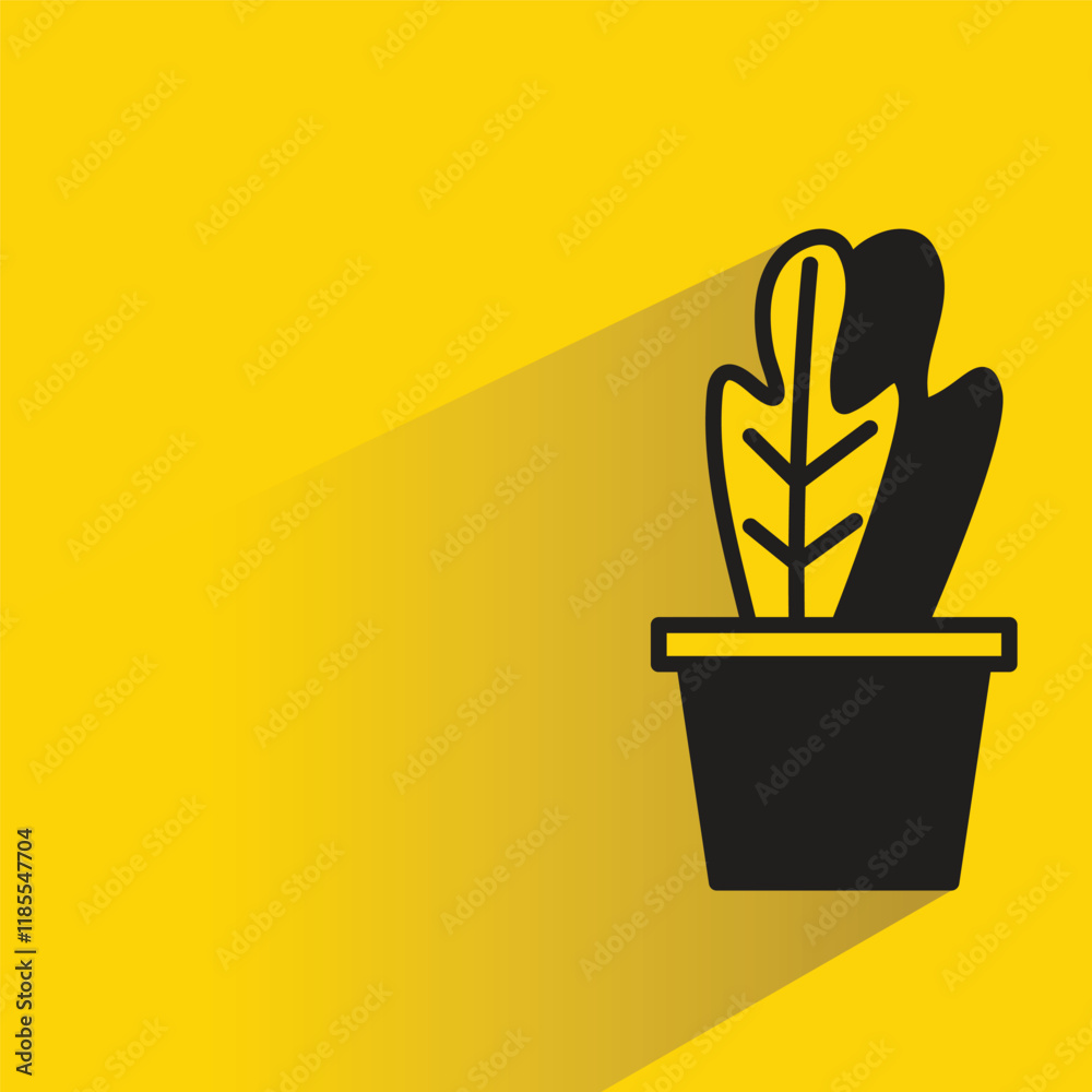 tree plant pot with shadow on yellow background tree plant pot with shadow on yellow background