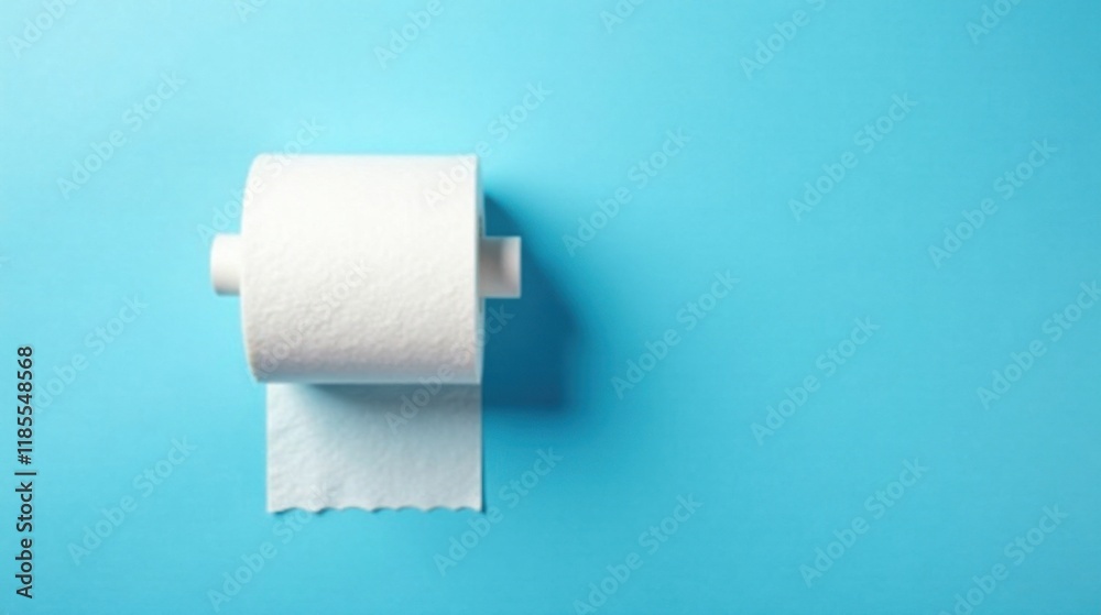Obraz premium A roll of soft white toilet paper on a light blue background