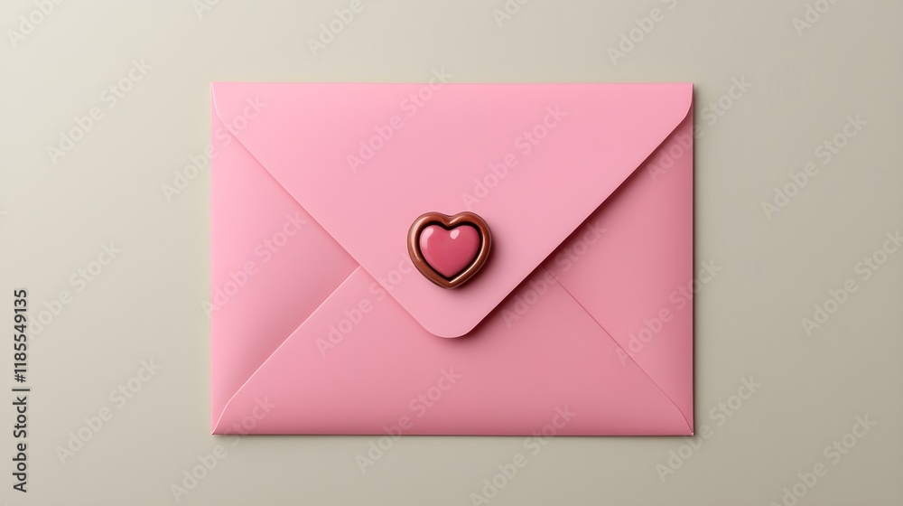 Pink Envelope with Heart-Shaped Seal for Love Letters and Messages, Generative AI. Pink Envelope with Heart-Shaped Seal for Love Letters and Messages, Generative AI.