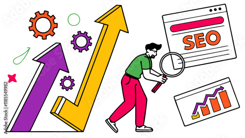 SEO Success: Vibrant Illustration of Upward Trending Growth.