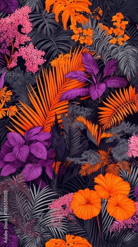 Vibrant Floral Collage of Dark and Bright Hues in a Striking Pattern