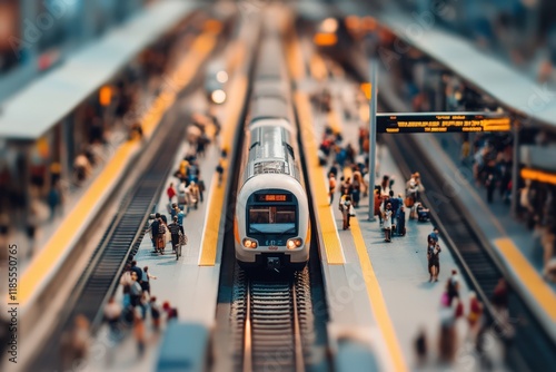 Miniature Train Arriving at a Busy Station Platform photo