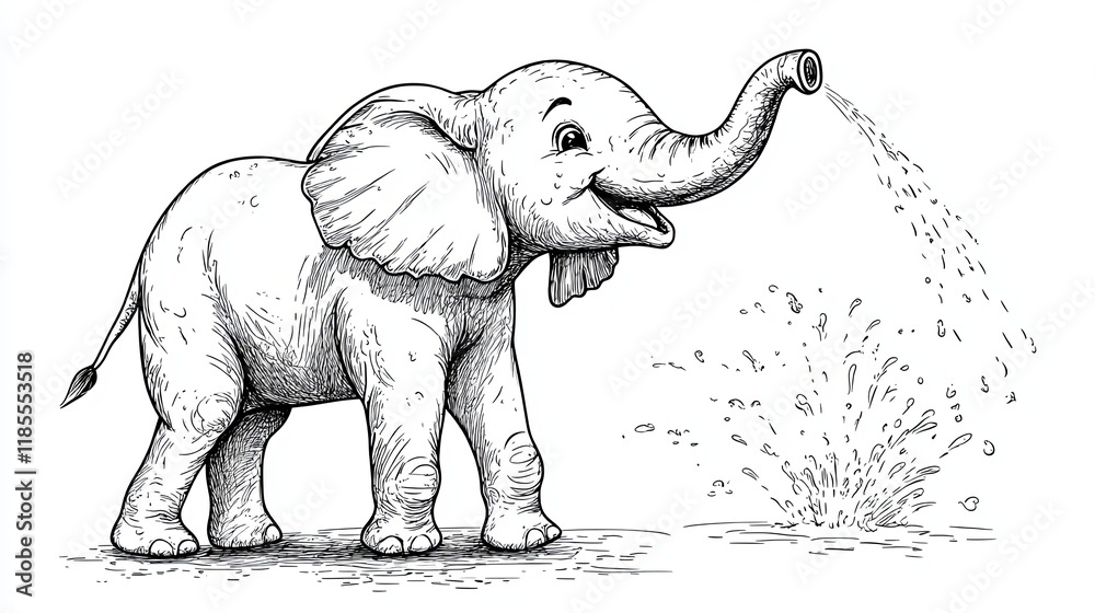 Naklejka premium Happy Elephant Coloring Page