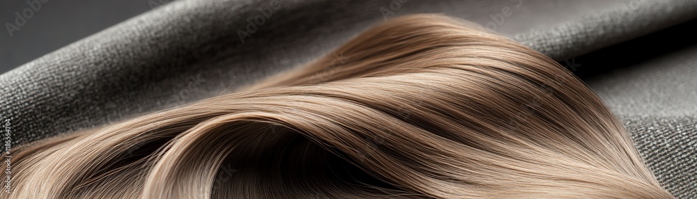 A realistic curly wig in dark brown, displayed elegantly on a velvet cloth under soft lighting A realistic curly wig in dark brown, displayed elegantly on a velvet cloth under soft lighting