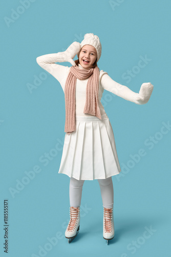 Happy girl in ice skates on...
