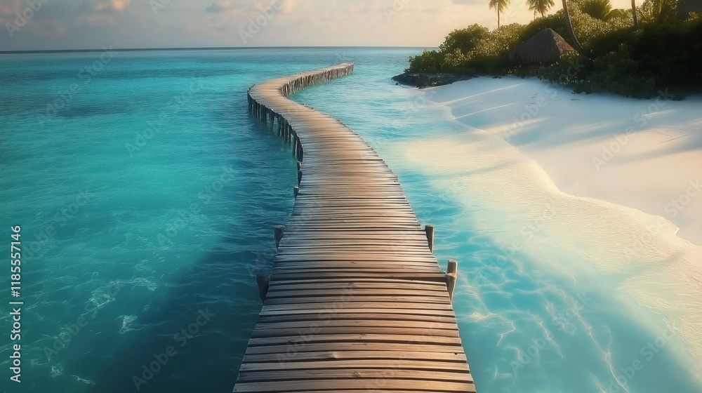 Wooden pier over the clear blue ocean from an island Wooden pier over the clear blue ocean from an island