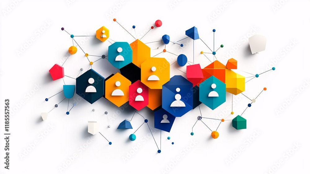 Vibrant Flat Design Illustrating Team Dynamics with Colorful Elements Vibrant Flat Design Illustrating Team Dynamics with Colorful Elements