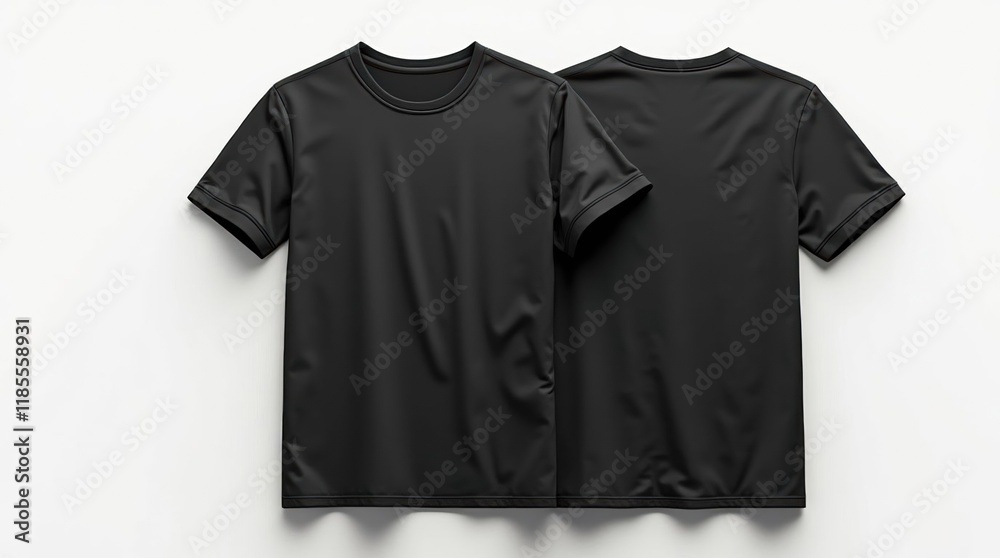 Black T-Shirt Mockup: Front and Back Views on White Background Black T-Shirt Mockup: Front and Back Views on White Background