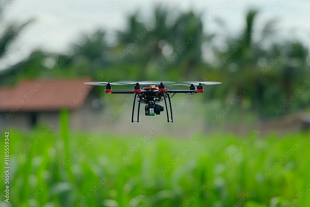 Drone Aerial Spraying, Serene Green Fields, Agricultural Technology Drone Aerial Spraying, Serene Green Fields, Agricultural Technology