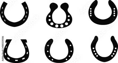 Set of horseshoe,Horseshoes silhouette luck big set,Stylish metallic retro luck mascot protecting equipment horse hooves symbolic logo cowboy and wild west collection old works art