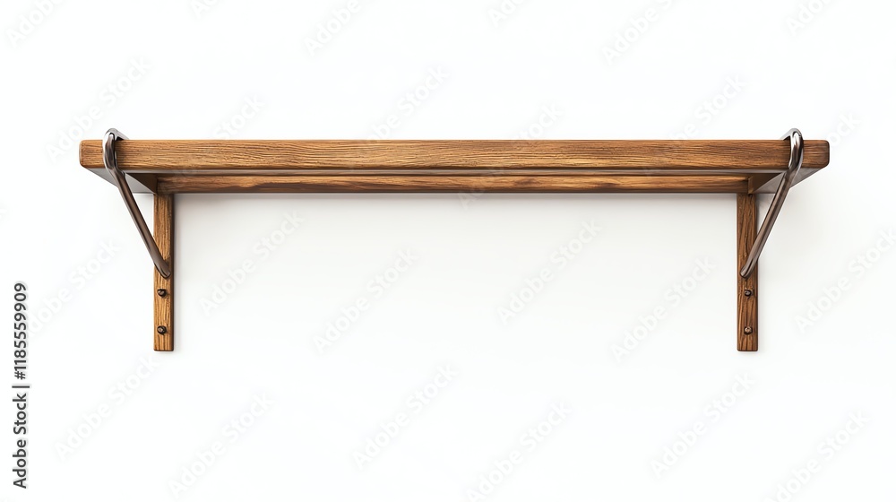 Wooden shelf with brackets, isolated on white background. Wooden shelf with brackets, isolated on white background.