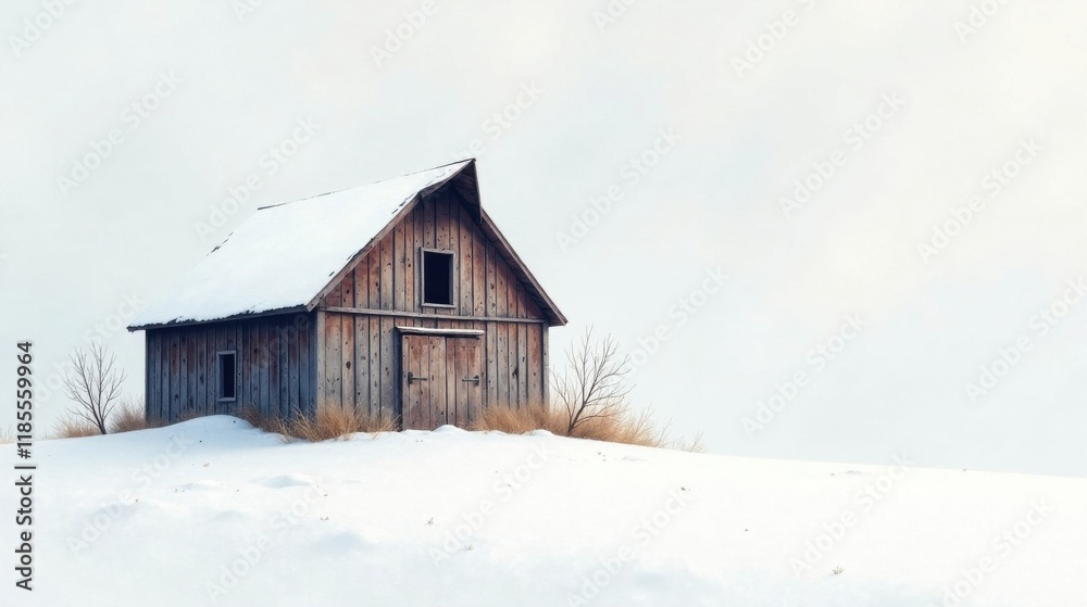 Rustic Wooden Barn in a Snowy Winter Landscape, Serene and Picturesque Rustic Wooden Barn in a Snowy Winter Landscape, Serene and Picturesque