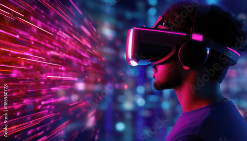 Wallpaper Mural Person experiencing virtual reality with vivid digital effects. Torontodigital.ca