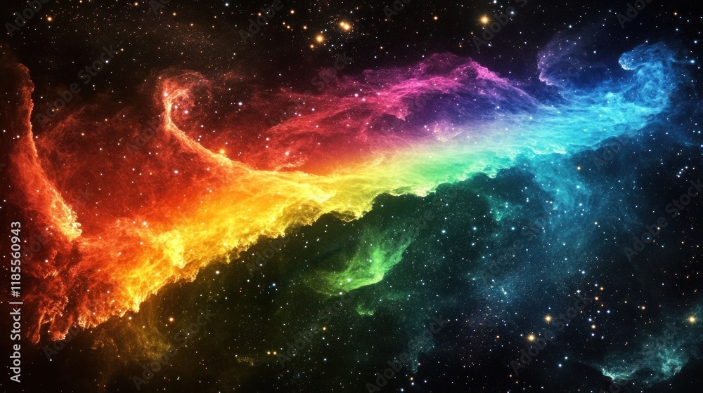 Fototapeta premium Cosmic Rainbow Nebula: A Vivid Celestial Tapestry of Stars and Gaseous Clouds
