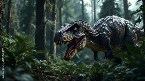 Dinosaur TRex in the forest high res panorama photo