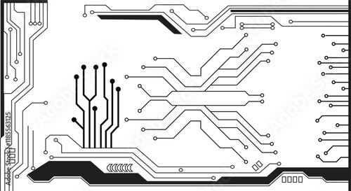 Abstract computer microprocessor circuit board vector background. Cyberpunk black circuit diagram on white background.