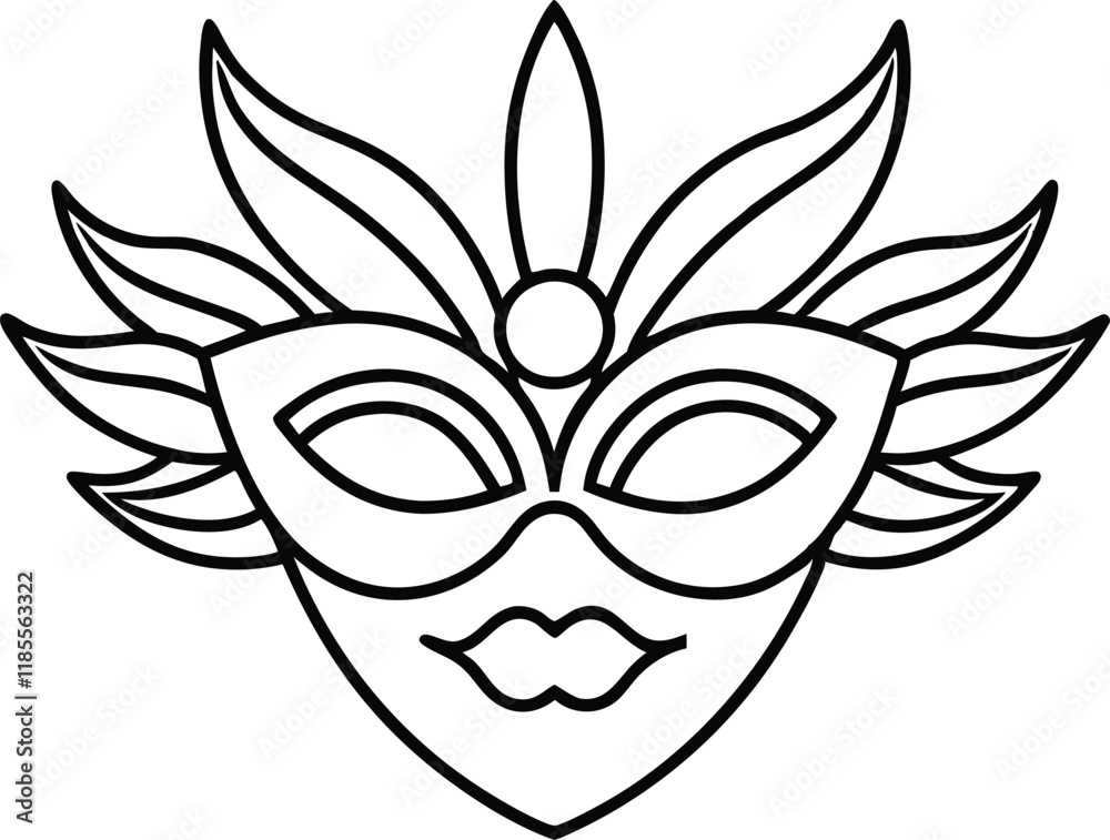 Carnival mask line art vector, Feather mask icon, mardi gras elements vector Carnival mask line art vector, Feather mask icon, mardi gras elements vector