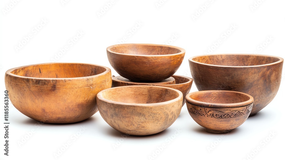 Set of wooden bowls on white isolate background. Set of wooden bowls on white isolate background.