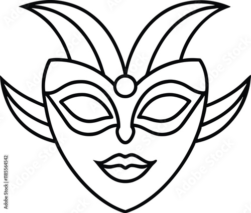 Carnival mask line art vector, Feather mask icon, mardi gras elements vector 