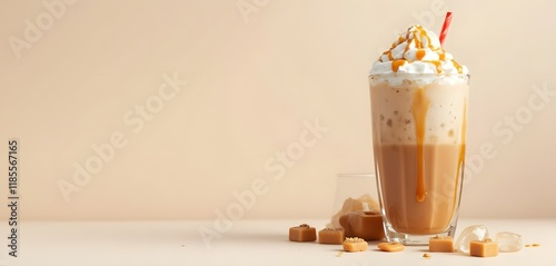 Copycat Starbucks Caramel Frappuccino in Clear Glass with Whipped Cream photo