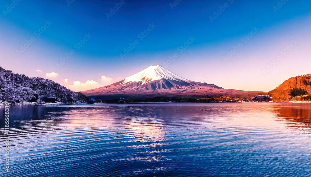 Fototapeta premium 日本の富士山と湖