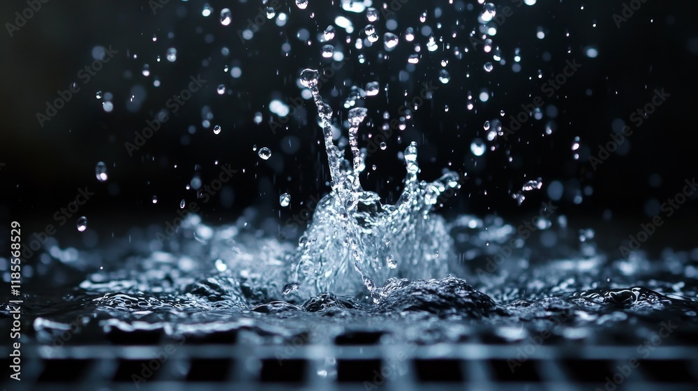 Powerful Water Spray Shooting Out of a Sewer Grate Like a Geyser, Urban Flooding Concept Depicting Intense Force, Pressure, and Environmental Impact in City Settings Powerful Water Spray Shooting Out of a Sewer Grate Like a Geyser, Urban Flooding Concept Depicting Intense Force, Pressure, and Environmental Impact in City Settings