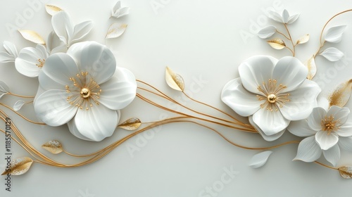 Elegant white gold floral design, wall art, background