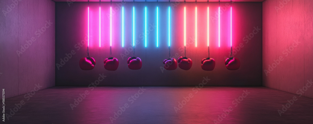 Colorful neon lights illuminate a modern tech environment. Colorful neon lights illuminate a modern tech environment.
