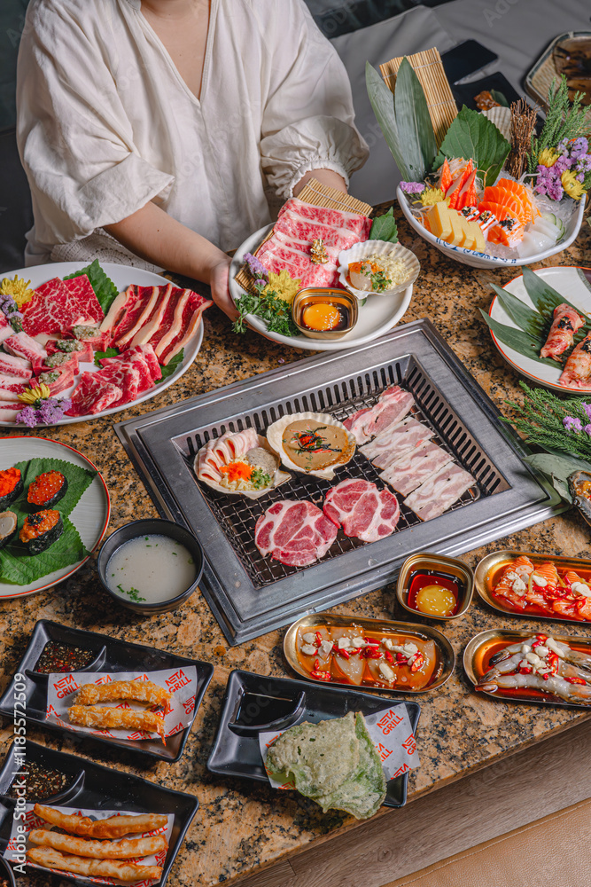 Obraz premium Korean BBQ Dining Extravaganza