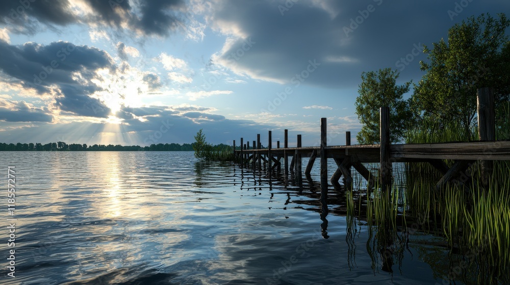 Tranquil sunset reflection on a wooden pier serene lake nature photography calm waters scenic viewpoint peaceful atmosphere Tranquil sunset reflection on a wooden pier serene lake nature photography calm waters scenic viewpoint peaceful atmosphere