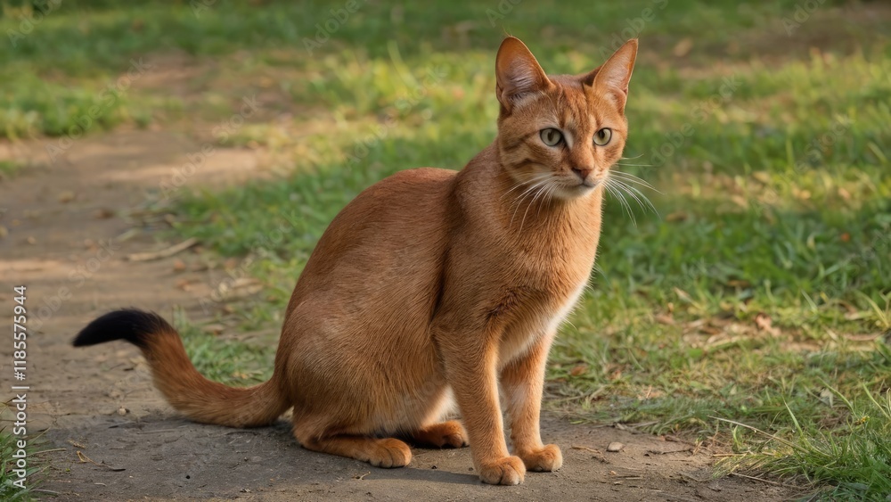 Naklejka premium Sorrel abyssinian cat in the park