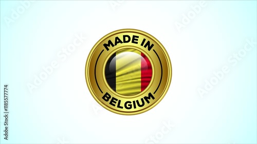 Made in Belgium, golden badge with the national flag animation