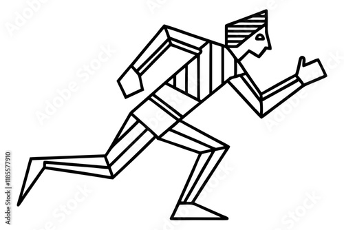 Geometric Running Figure Vector Illustration, Abstract Motion Design for Sports and Fitness