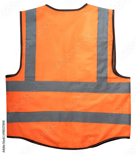 Back view of Orange safety vest for safety on duty on white background,Safety Vest Reflective shirt beware, guard, traffic shirt, rescue, police, security shirt isolated on white PNG File.