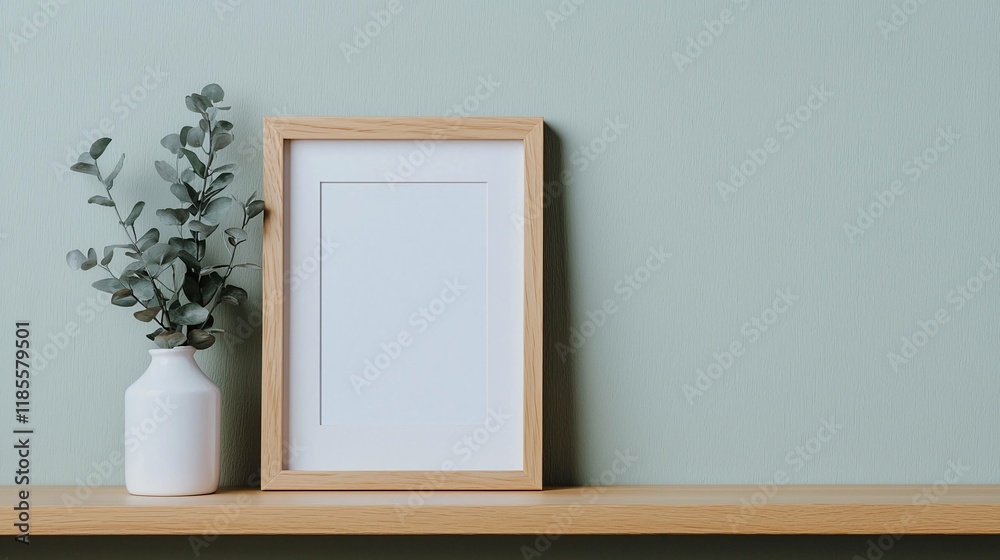 Fototapeta premium Minimalist framed artwork display modern home interior decorative setup calm environment eye-level view aesthetic concept