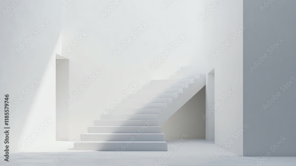 Minimalist staircase in a bright, empty space with white walls. Minimalist staircase in a bright, empty space with white walls.