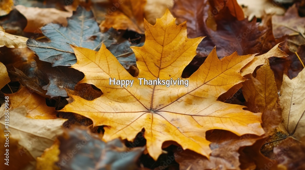 Happy Thanksgiving: Golden Autumn Leaves on Forest Floor Happy Thanksgiving: Golden Autumn Leaves on Forest Floor