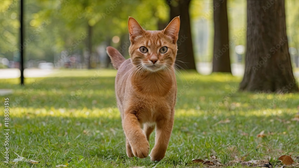 Sorrel abyssinian cat in the park Sorrel abyssinian cat in the park